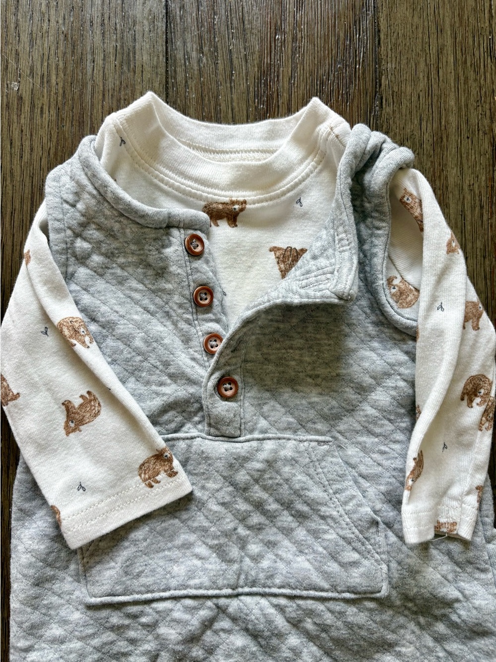 Just One You Little Bear Romper Set- Grey and Brown Outfits- 3m - Picture 6 of 9